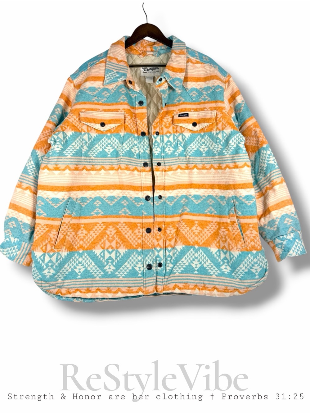 WRANGLER Women’s Size XXL Jacket Coat Quilted Southwestern Aztec Print Shacket